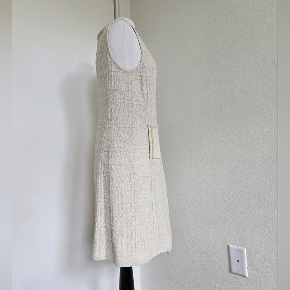 NWT St. John Couture Tweed  Shift Dress Beads Details Cream size 10 - Picture 6 of 16